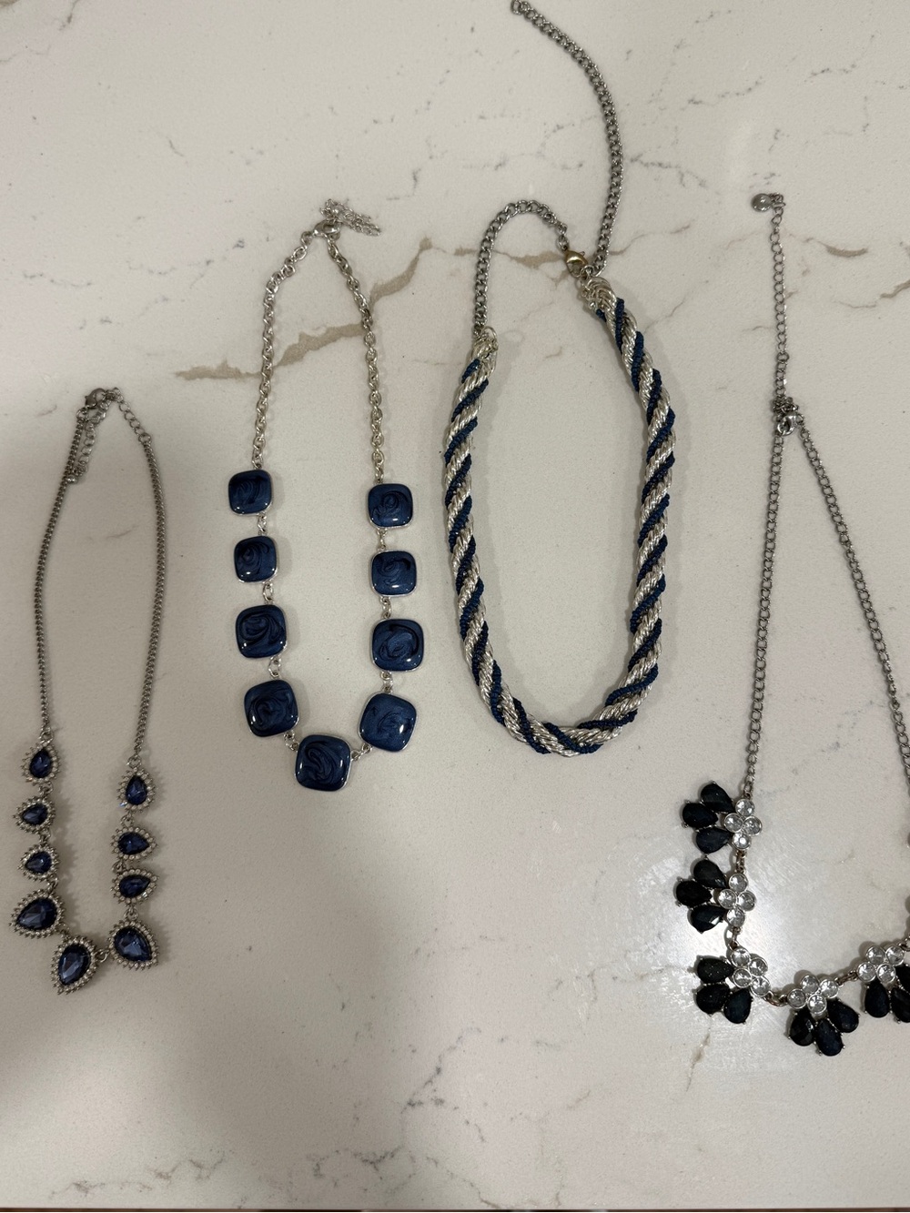 4 Navy and Silver Necklace Bundle